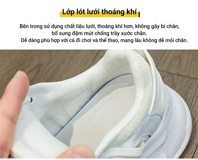 Giày Thể Thao Nữ Dáng Lười Đế Dày Chiều Cao Đế Khoảng 5cm Màu Trắng, Đen chi tiết 9