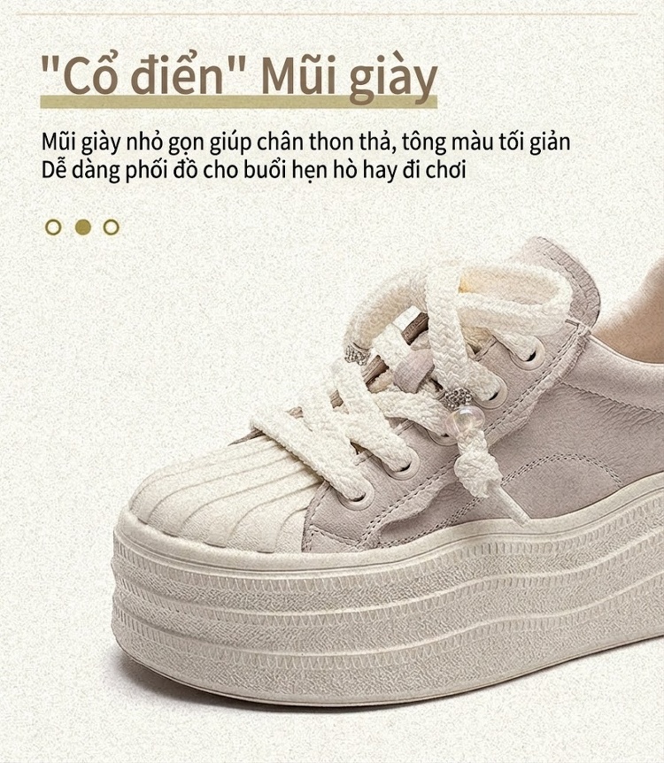 Giày Thể Thao Nữ Đế Bánh Mì Dây Buộc Chiều Cao Đế Khoảng 5cm Màu Trắng, Đen chi tiết 3