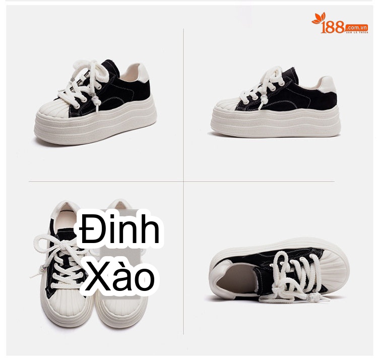 Giày Thể Thao Nữ Đế Bánh Mì Dây Buộc Chiều Cao Đế Khoảng 5cm Màu Trắng, Đen chi tiết 16
