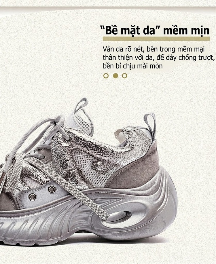 Giày Thể Thao Nữ Đế Bánh Mì Dây Buộc Phong Cách Casual Chiều Cao Đế Khoảng 5cm Màu Kem, Xám chi tiết 2