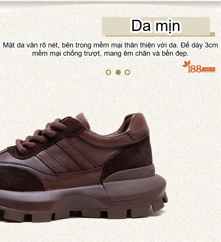Giày Thể Thao Nữ Đế Bánh Mì Dây Buộc Phong Cách Thời Trang Chiều Cao Đế Khoảng 5cm Màu Nâu, Xám chi tiết 3