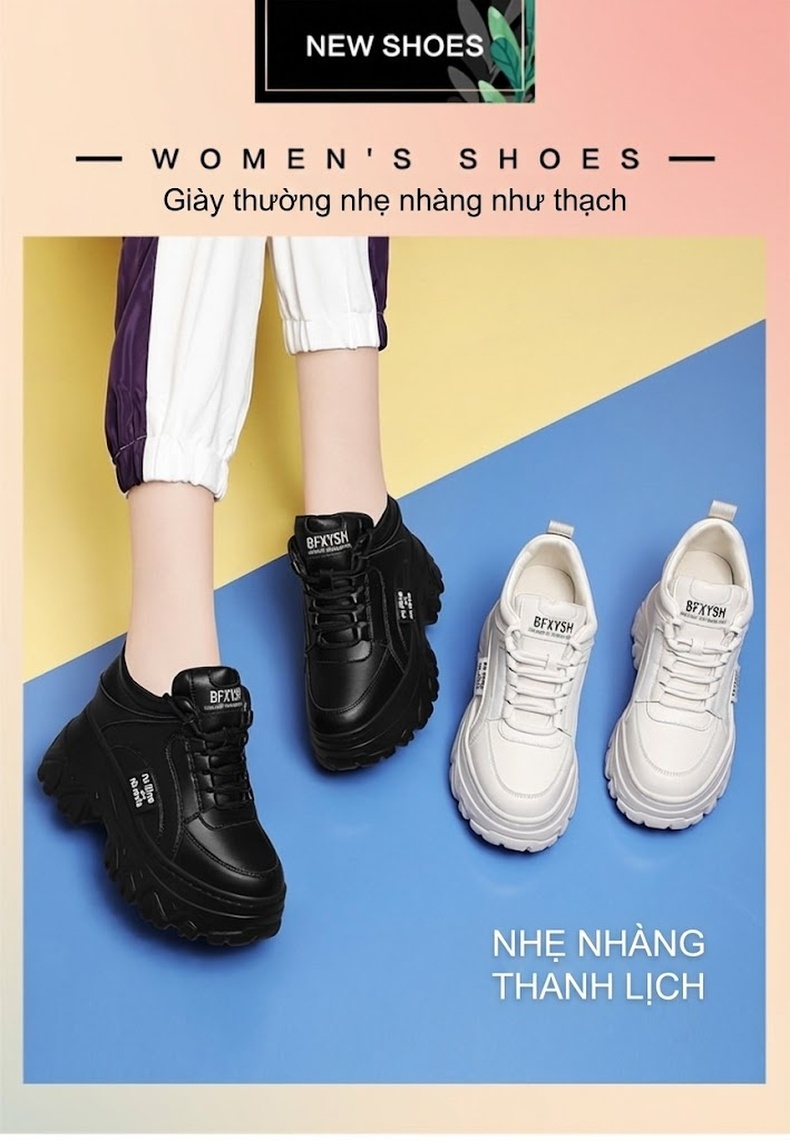 Giày Thể Thao Nữ Đế Cao 10cm Phong Cách Ulzzang Màu Đen, Trắng chi tiết 1