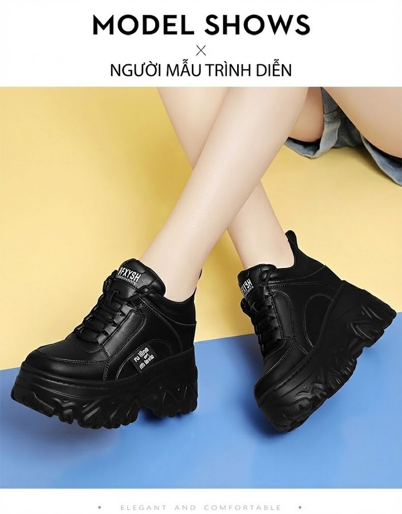 Giày Thể Thao Nữ Đế Cao 10cm Phong Cách Ulzzang Màu Đen, Trắng chi tiết 8