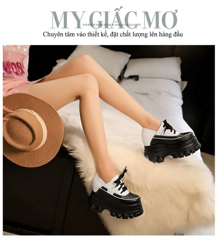 Giày Thể Thao Nữ Đế Cao Chiều Cao Đế Khoảng 8cm Màu Đen, Trắng chi tiết 6