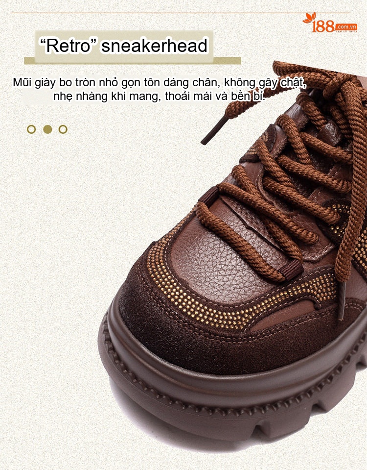 Giày Thể Thao Nữ Đế Cao Khoảng 5cm Phong Cách Retro Đính Đá Màu Đen, Nâu chi tiết 4