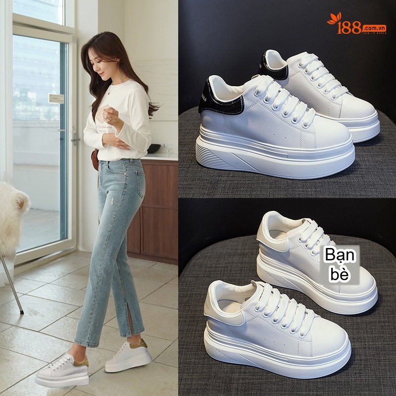 Giày Thể Thao Nữ Đế Cao Khoảng 5cm Phong Cách Ulzzang Màu Trắng, Đen, Vàng