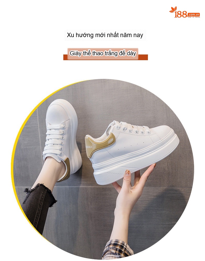Giày Thể Thao Nữ Đế Cao Khoảng 5cm Phong Cách Ulzzang Màu Trắng, Đen, Vàng chi tiết 4