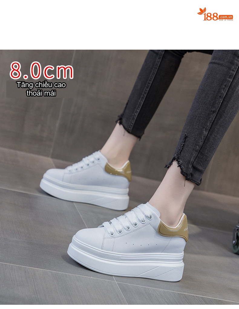 Giày Thể Thao Nữ Đế Cao Khoảng 5cm Phong Cách Ulzzang Màu Trắng, Đen, Vàng chi tiết 8
