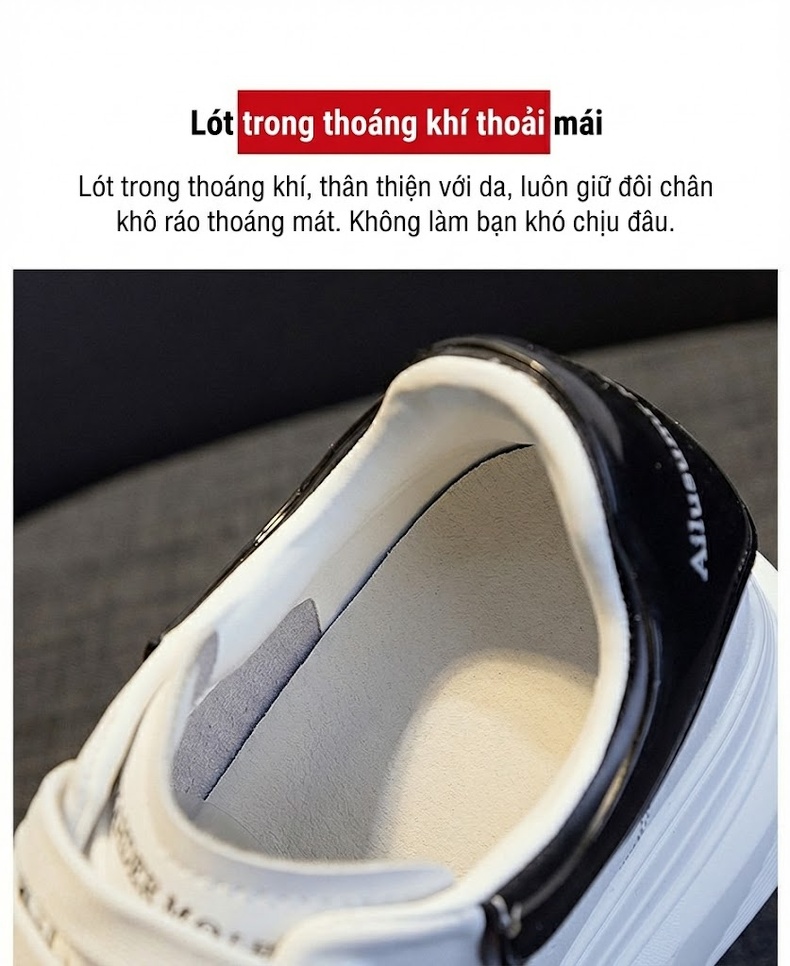 Giày Thể Thao Nữ Đế Cao Khoảng 5cm Phong Cách Ulzzang Màu Trắng, Đen, Vàng chi tiết 11
