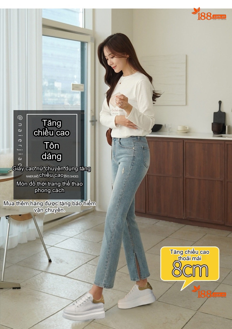Giày Thể Thao Nữ Đế Cao Khoảng 5cm Phong Cách Ulzzang Màu Trắng, Đen, Vàng chi tiết 1