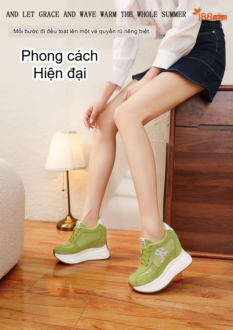 Giày Thể Thao Nữ Đế Cao Khoảng 6cm Phong Cách Hàn Quốc Màu Hồng, Đen, Xanh Lá chi tiết 1