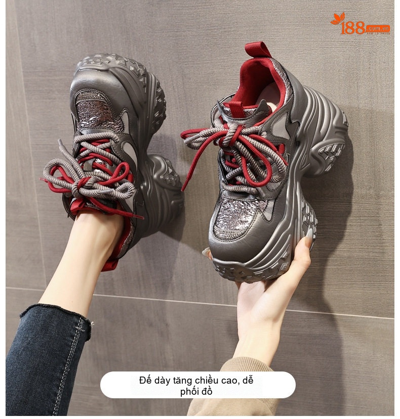 Giày Thể Thao Nữ Đế Cao Khoảng 8cm Phong Cách Sneaker Màu Xám, Trắng, Đen... chi tiết 1