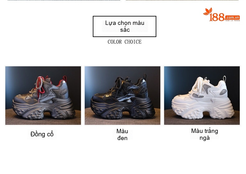 Giày Thể Thao Nữ Đế Cao Khoảng 8cm Phong Cách Sneaker Màu Xám, Trắng, Đen... chi tiết 2
