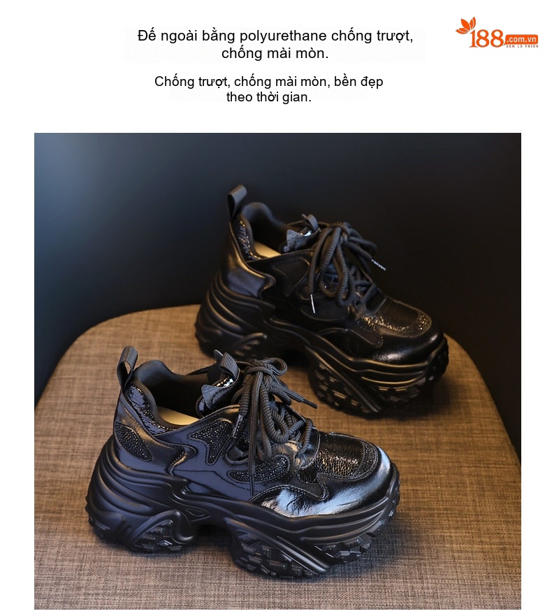 Giày Thể Thao Nữ Đế Cao Khoảng 8cm Phong Cách Sneaker Màu Xám, Trắng, Đen... chi tiết 11