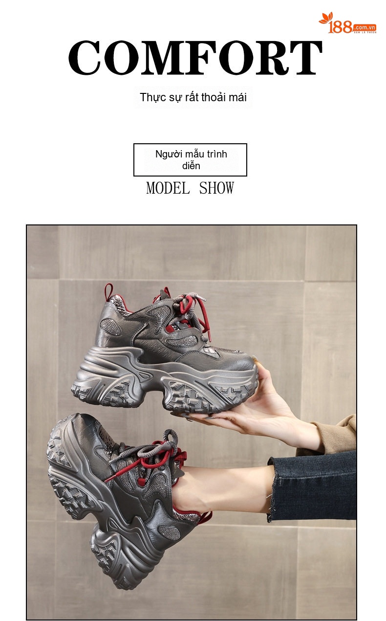 Giày Thể Thao Nữ Đế Cao Khoảng 8cm Phong Cách Sneaker Màu Xám, Trắng, Đen... chi tiết 12