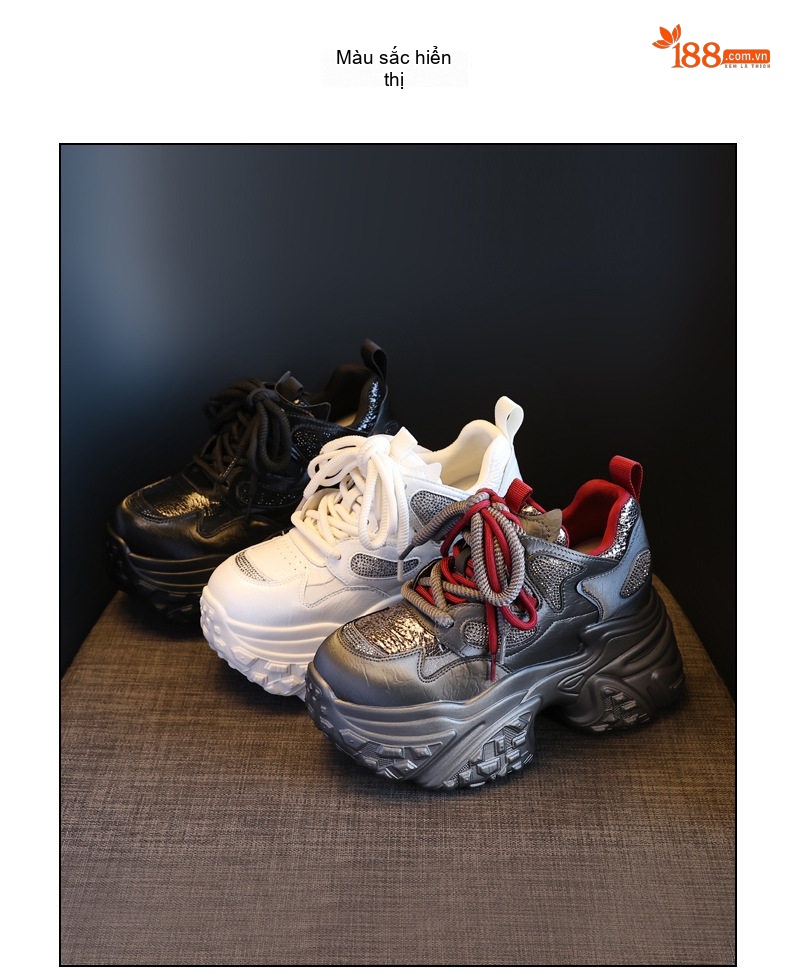 Giày Thể Thao Nữ Đế Cao Khoảng 8cm Phong Cách Sneaker Màu Xám, Trắng, Đen... chi tiết 19