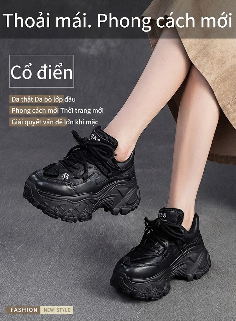 Giày Thể Thao Nữ Đế Cao Phong Cách Âu Mỹ Chiều Cao Đế Khoảng 5cm Màu Đen, Trắng chi tiết 1