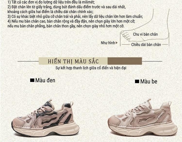 Giày Thể Thao Nữ Đế Cao Thời Trang Chiều Cao Đế Khoảng 5cm Màu Be, Đen chi tiết 2