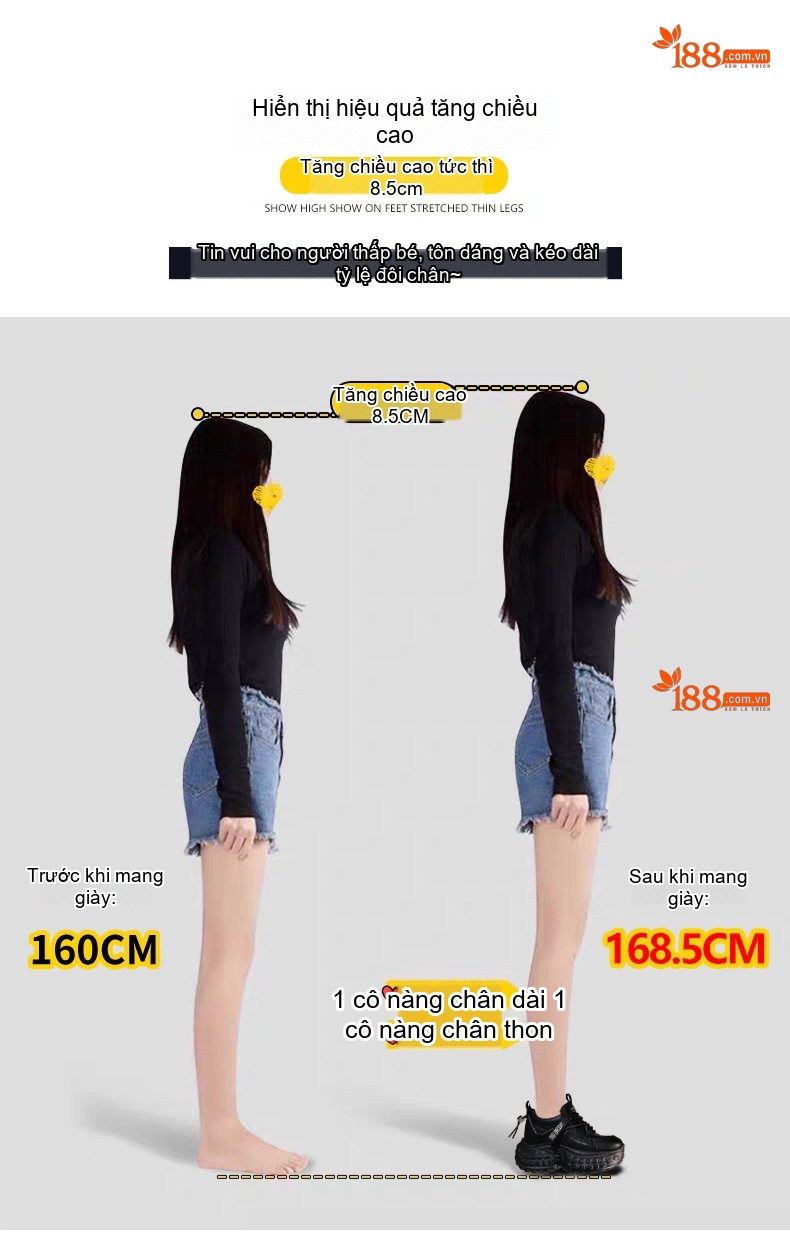 Giày Thể Thao Nữ Đế Dày Chiều Cao Đế 6.5cm Vải Lưới Thoáng Khí Màu Đen, Kem chi tiết 5