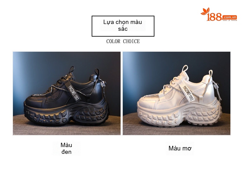 Giày Thể Thao Nữ Đế Dày Chiều Cao Đế 6.5cm Vải Lưới Thoáng Khí Màu Đen, Kem chi tiết 2
