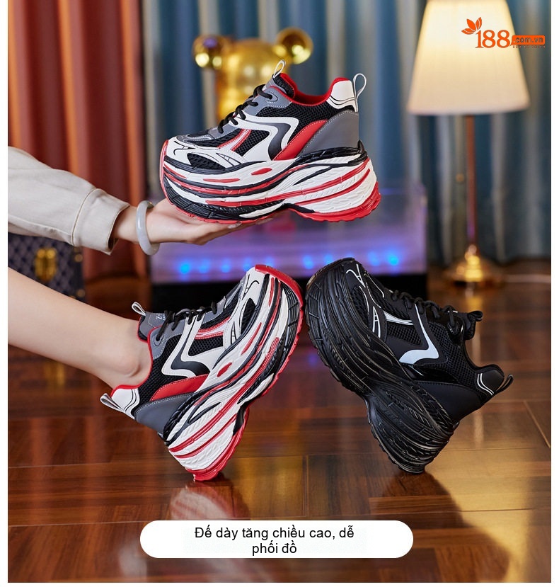 Giày Thể Thao Nữ Đế Dày Chiều Cao Đế 8cm Phong Cách Ulzzang Màu Đen, Trắng, Đỏ, Xám... chi tiết 1