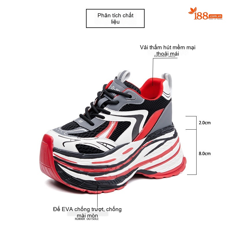 Giày Thể Thao Nữ Đế Dày Chiều Cao Đế 8cm Phong Cách Ulzzang Màu Đen, Trắng, Đỏ, Xám... chi tiết 2