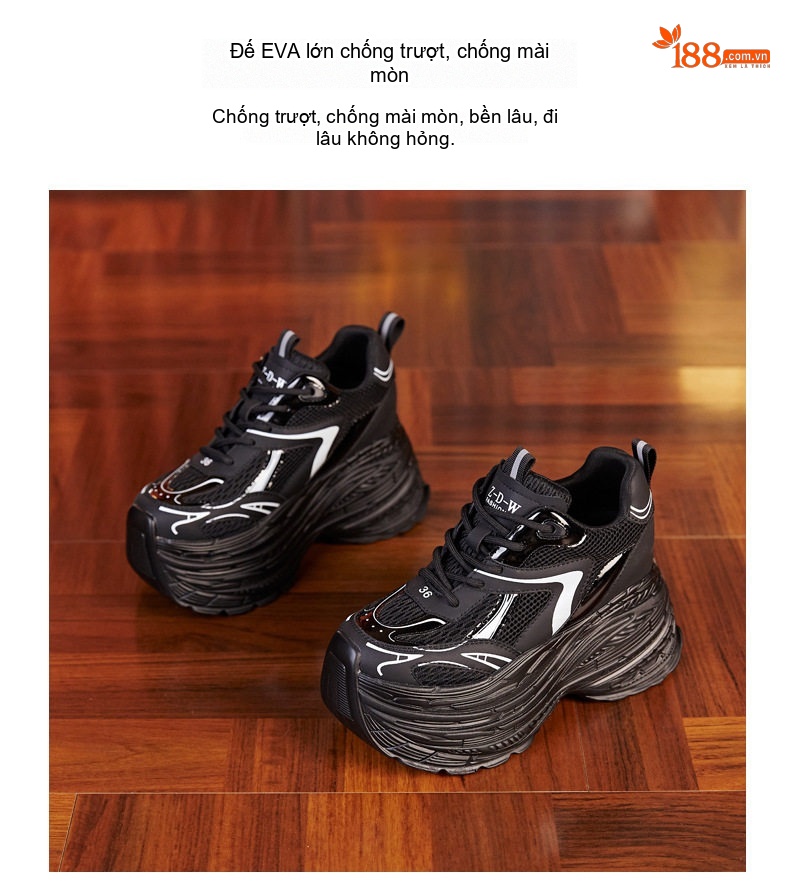 Giày Thể Thao Nữ Đế Dày Chiều Cao Đế 8cm Phong Cách Ulzzang Màu Đen, Trắng, Đỏ, Xám... chi tiết 9