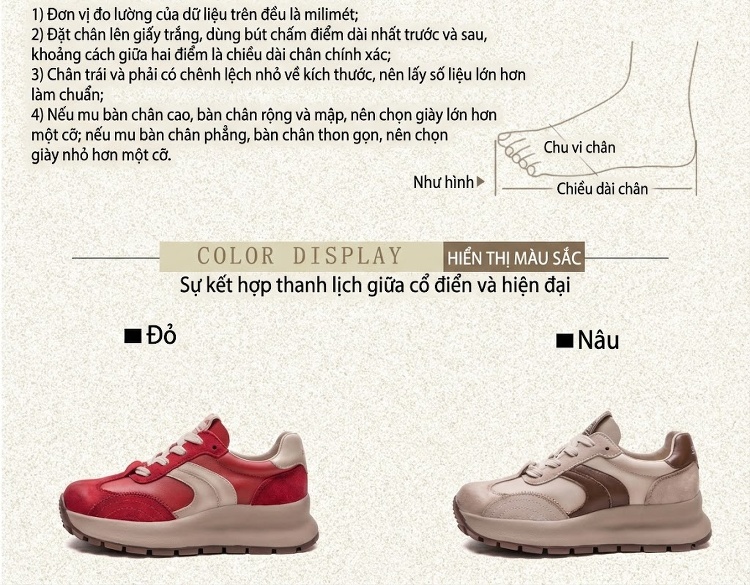 Giày Thể Thao Nữ Đế Dày Chiều Cao Đế Khoảng 5cm Kiểu Dáng Tròn Màu Đỏ, Kem chi tiết 3
