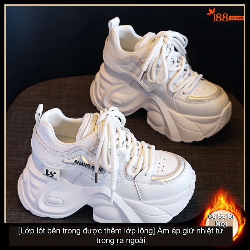 Giày Thể Thao Nữ Đế Dày Chiều Cao Đế Khoảng 5cm Màu Trắng, Đen, Xám