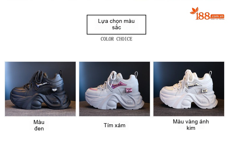 Giày Thể Thao Nữ Đế Dày Chiều Cao Đế Khoảng 5cm Màu Trắng, Đen, Xám chi tiết 2