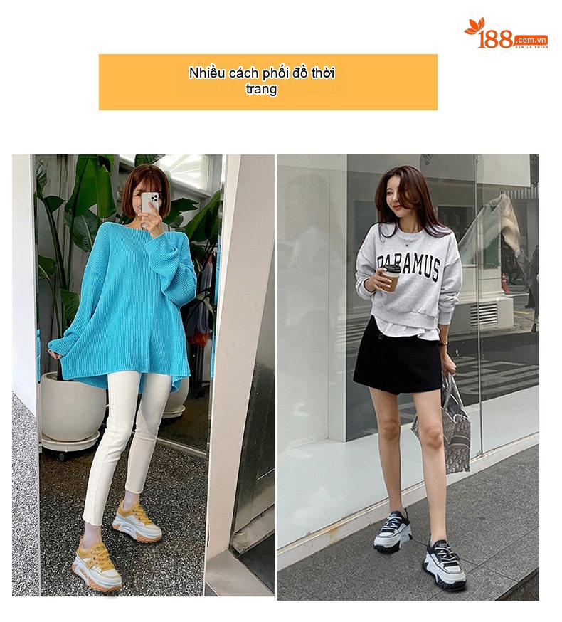 Giày Thể Thao Nữ Đế Dày Chiều Cao Đế Khoảng 5cm Phong Cách Hàn Quốc Màu Đỏ, Vàng, Đen, Trắng... chi tiết 7