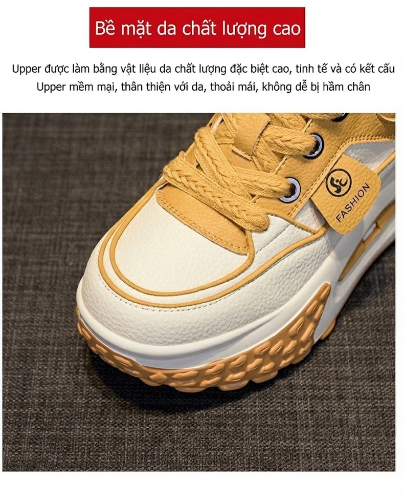 Giày Thể Thao Nữ Đế Dày Chiều Cao Đế Khoảng 5cm Phong Cách Hàn Quốc Màu Đỏ, Vàng, Đen, Trắng... chi tiết 8