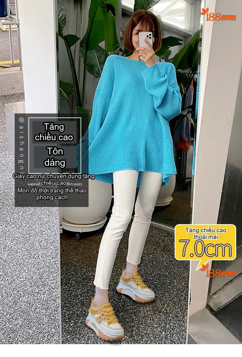Giày Thể Thao Nữ Đế Dày Chiều Cao Đế Khoảng 5cm Phong Cách Hàn Quốc Màu Đỏ, Vàng, Đen, Trắng... chi tiết 1