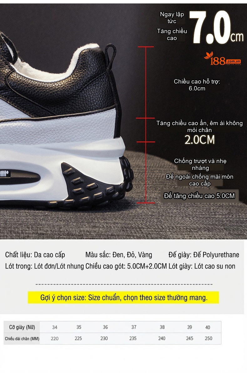 Giày Thể Thao Nữ Đế Dày Chiều Cao Đế Khoảng 5cm Phong Cách Hàn Quốc Màu Đỏ, Vàng, Đen, Trắng... chi tiết 5