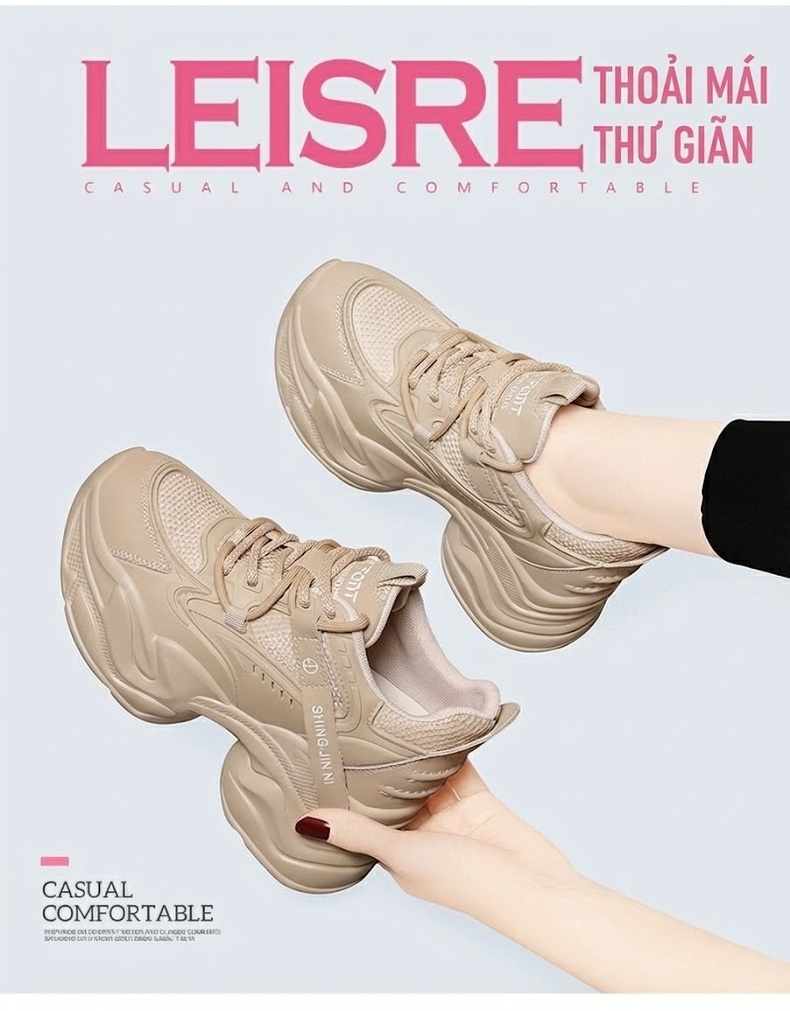 Giày Thể Thao Nữ Đế Dày Chiều Cao Đế Khoảng 5cm Phong Cách Ulzzang Màu Đen, Kem chi tiết 1