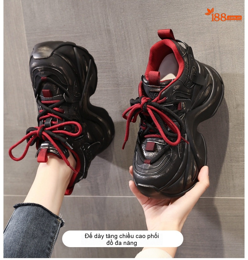 Giày Thể Thao Nữ Đế Dày Chiều Cao Đế Khoảng 8cm Da Bóng Màu Đen, Trắng, Nâu chi tiết 1