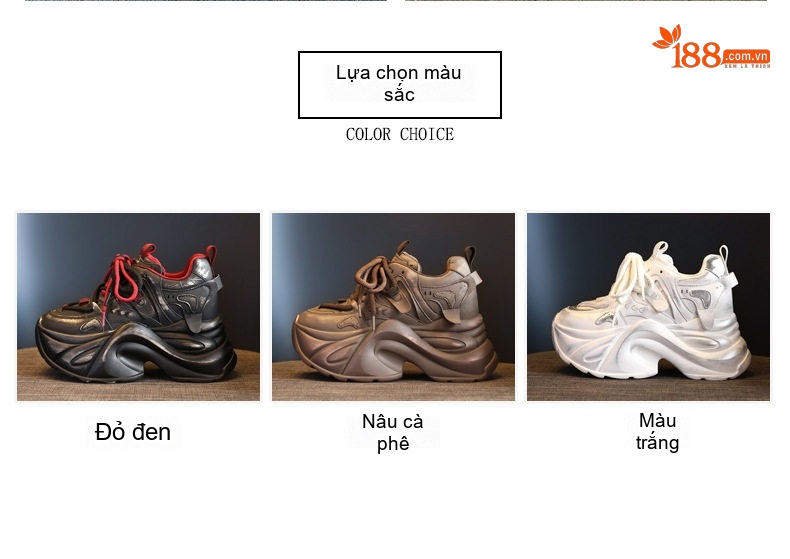 Giày Thể Thao Nữ Đế Dày Chiều Cao Đế Khoảng 8cm Da Bóng Màu Đen, Trắng, Nâu chi tiết 2