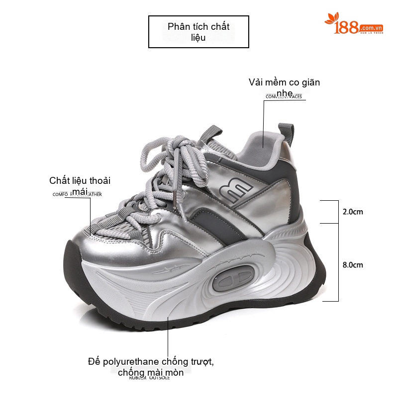 Giày Thể Thao Nữ Đế Dày Chiều Cao Đế Khoảng 8cm Phong Cách Ulzzang Màu Đen, Bạc, Đỏ chi tiết 3