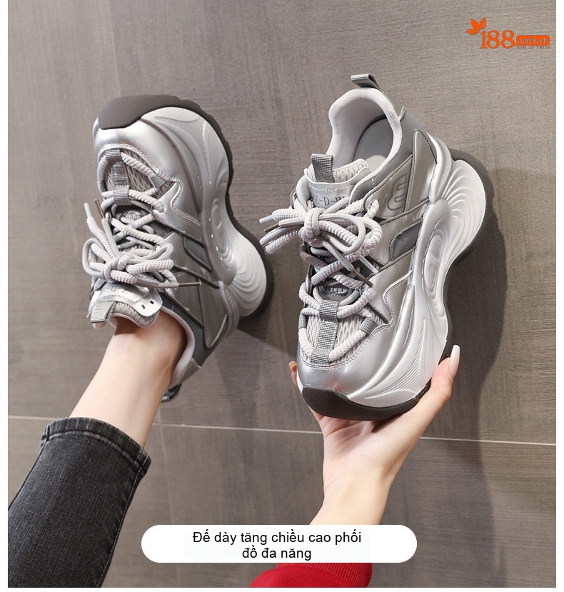 Giày Thể Thao Nữ Đế Dày Chiều Cao Đế Khoảng 8cm Phong Cách Ulzzang Màu Đen, Bạc, Đỏ chi tiết 1