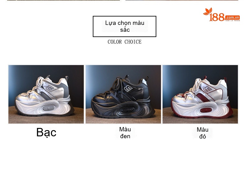 Giày Thể Thao Nữ Đế Dày Chiều Cao Đế Khoảng 8cm Phong Cách Ulzzang Màu Đen, Bạc, Đỏ chi tiết 2