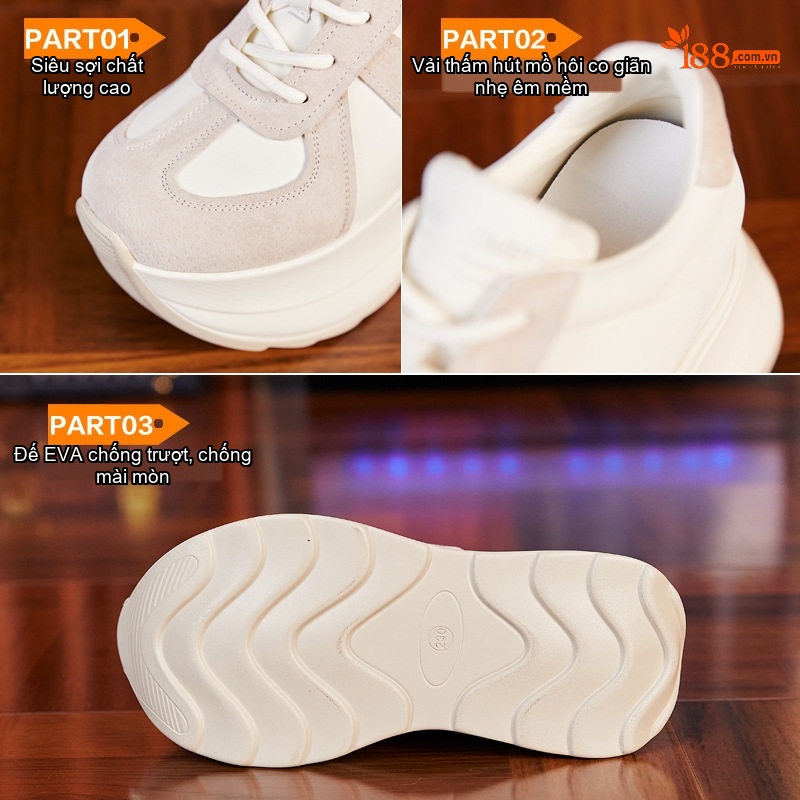 Giày Thể Thao Nữ Đế Dày Chiều Cao Khoảng 8cm Phong Cách Casual Màu Đen, Trắng, Be, Xám...