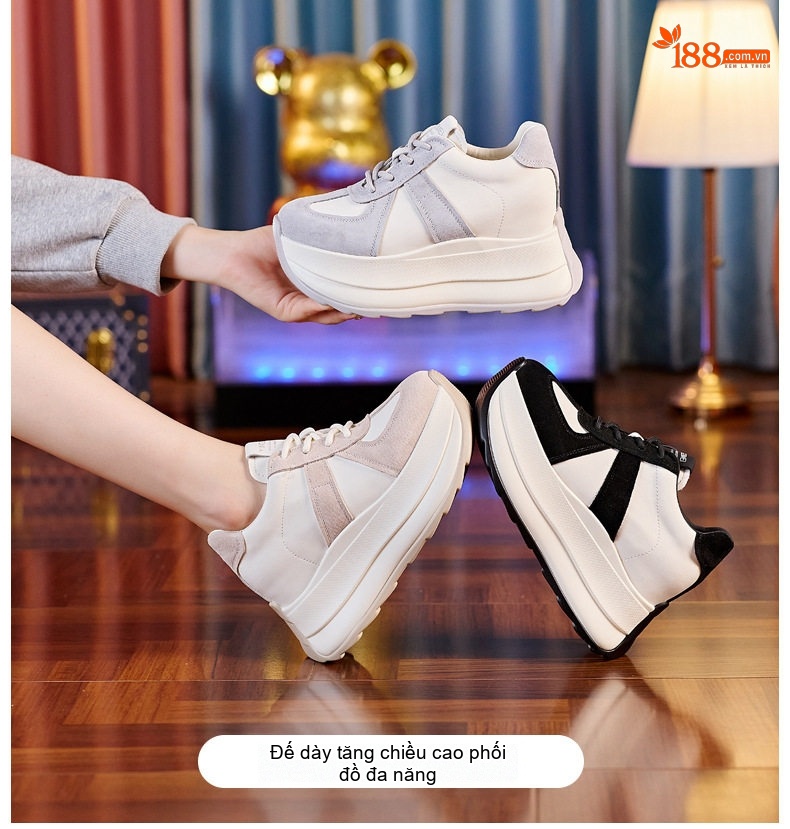 Giày Thể Thao Nữ Đế Dày Chiều Cao Khoảng 8cm Phong Cách Casual Màu Đen, Trắng, Be, Xám... chi tiết 1