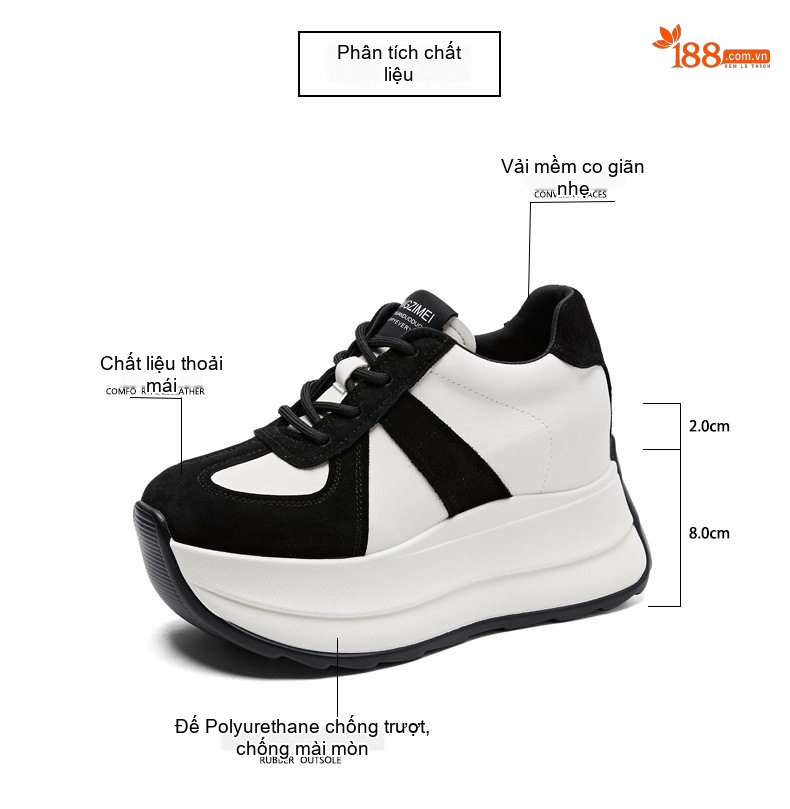 Giày Thể Thao Nữ Đế Dày Chiều Cao Khoảng 8cm Phong Cách Casual Màu Đen, Trắng, Be, Xám... chi tiết 2
