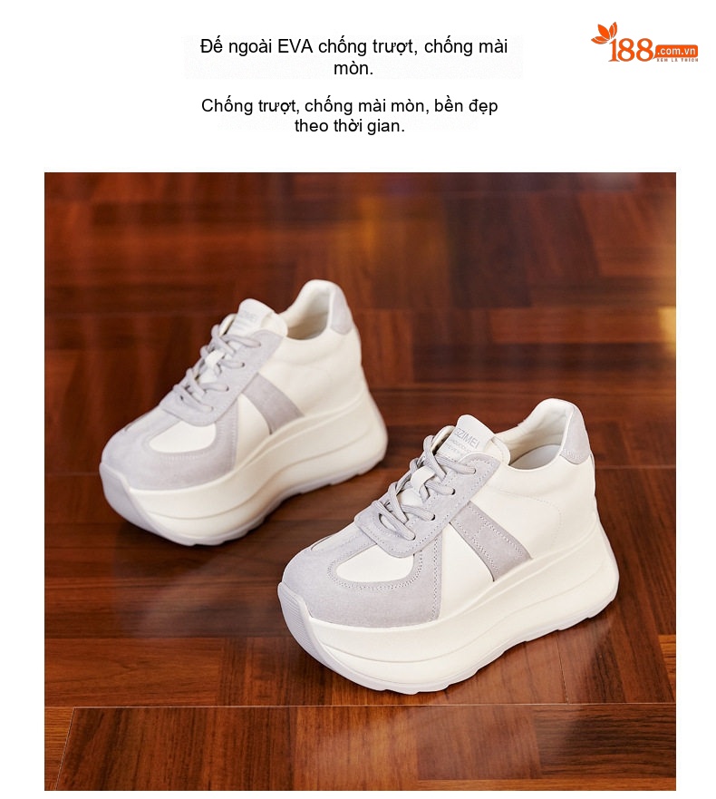 Giày Thể Thao Nữ Đế Dày Chiều Cao Khoảng 8cm Phong Cách Casual Màu Đen, Trắng, Be, Xám... chi tiết 8