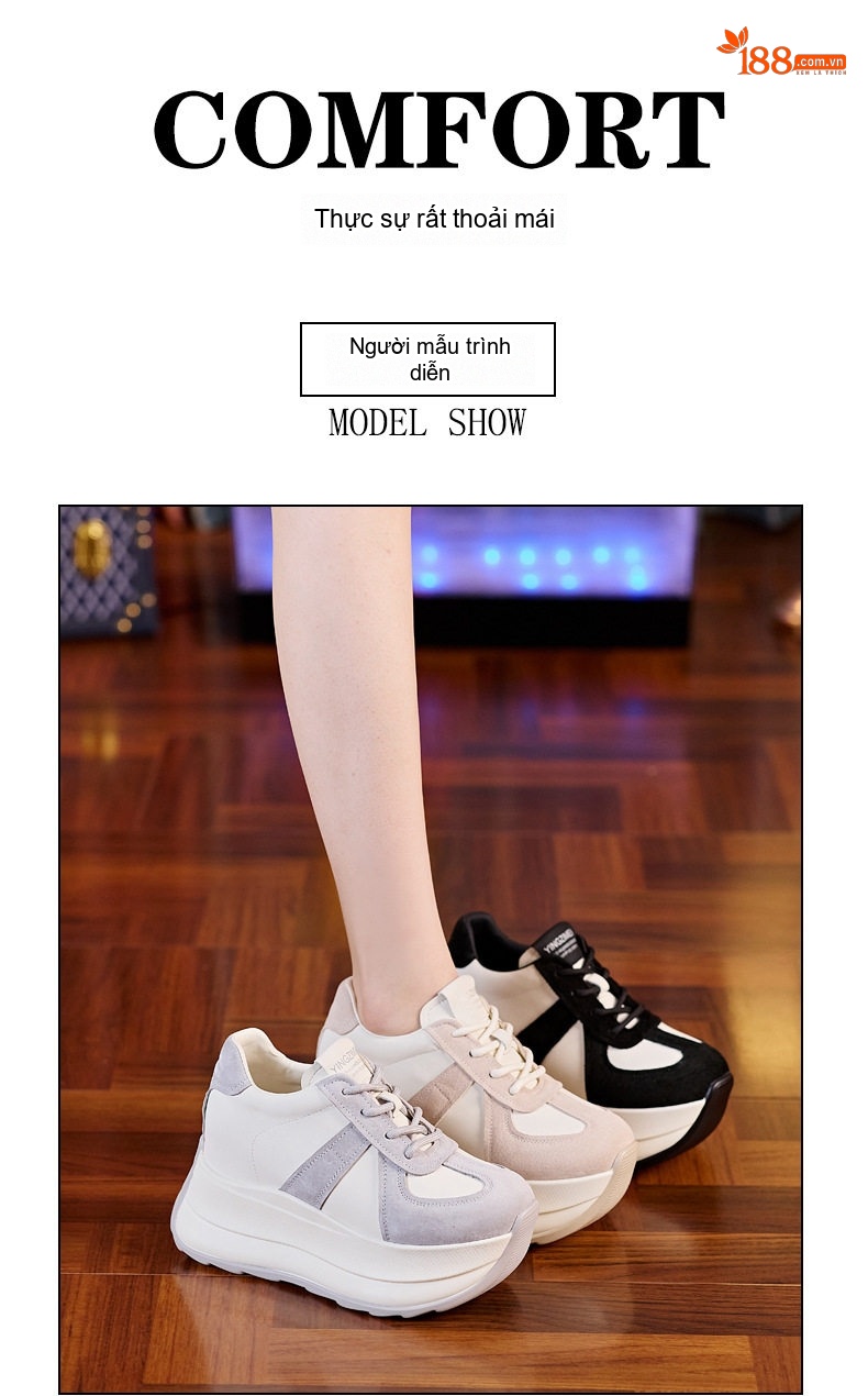Giày Thể Thao Nữ Đế Dày Chiều Cao Khoảng 8cm Phong Cách Casual Màu Đen, Trắng, Be, Xám... chi tiết 9