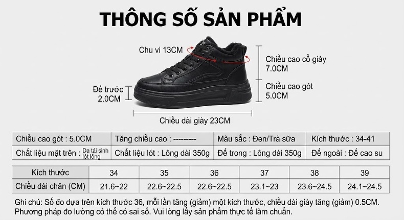 Giày Thể Thao Nữ Đế Dày Da Mờ Lót Lông Chiều Cao Đế Khoảng 5cm Màu Đen, Nâu chi tiết 4