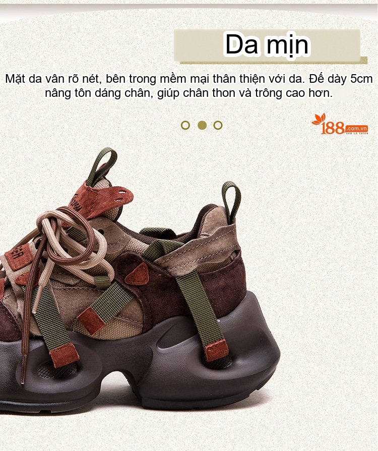 Giày Thể Thao Nữ Đế Dày Kiểu Dáng Chunky Chiều Cao Đế Khoảng 5cm Màu Nâu, Xanh Rêu, Đỏ, Đen... chi tiết 4