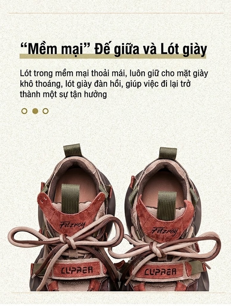 Giày Thể Thao Nữ Đế Dày Kiểu Dáng Chunky Chiều Cao Đế Khoảng 5cm Màu Nâu, Xanh Rêu, Đỏ, Đen... chi tiết 7