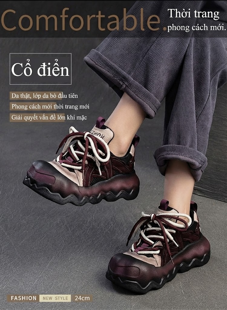 Giày Thể Thao Nữ Đế Dày Phong Cách Anh Quốc Chiều Cao Đế Khoảng 5cm Màu Be, Đỏ, Vàng, Xanh... chi tiết 1