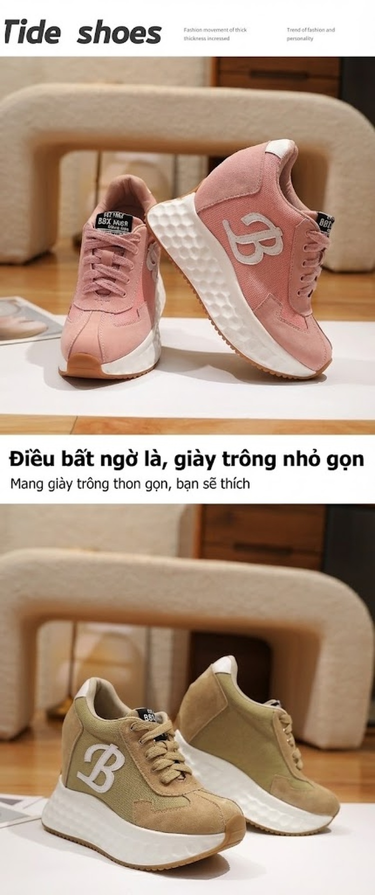 Giày Thể Thao Nữ Đế Dày Phong Cách Retro Chiều Cao Đế Khoảng 7cm Màu Hồng, Đen, Xanh Lá... chi tiết 2